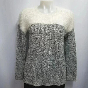 Vince Camuto Eyelash Marled Knit Sweater Colorblock Black White Small